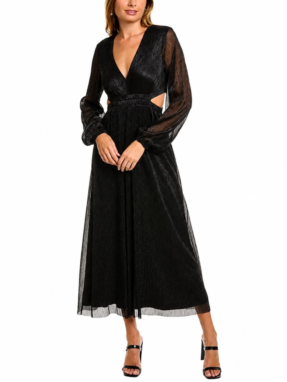 Boden Metallic Black Cut Out Maxi Dress Size 8 Long Sleeve